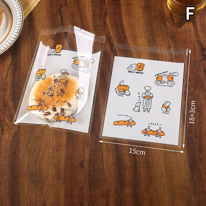 Cartoon Bread Storage Bags Self-Sealing Clear Plastic Packaging Bags For Sliced Bread Donuts Bagels Buns Resealable Bakery