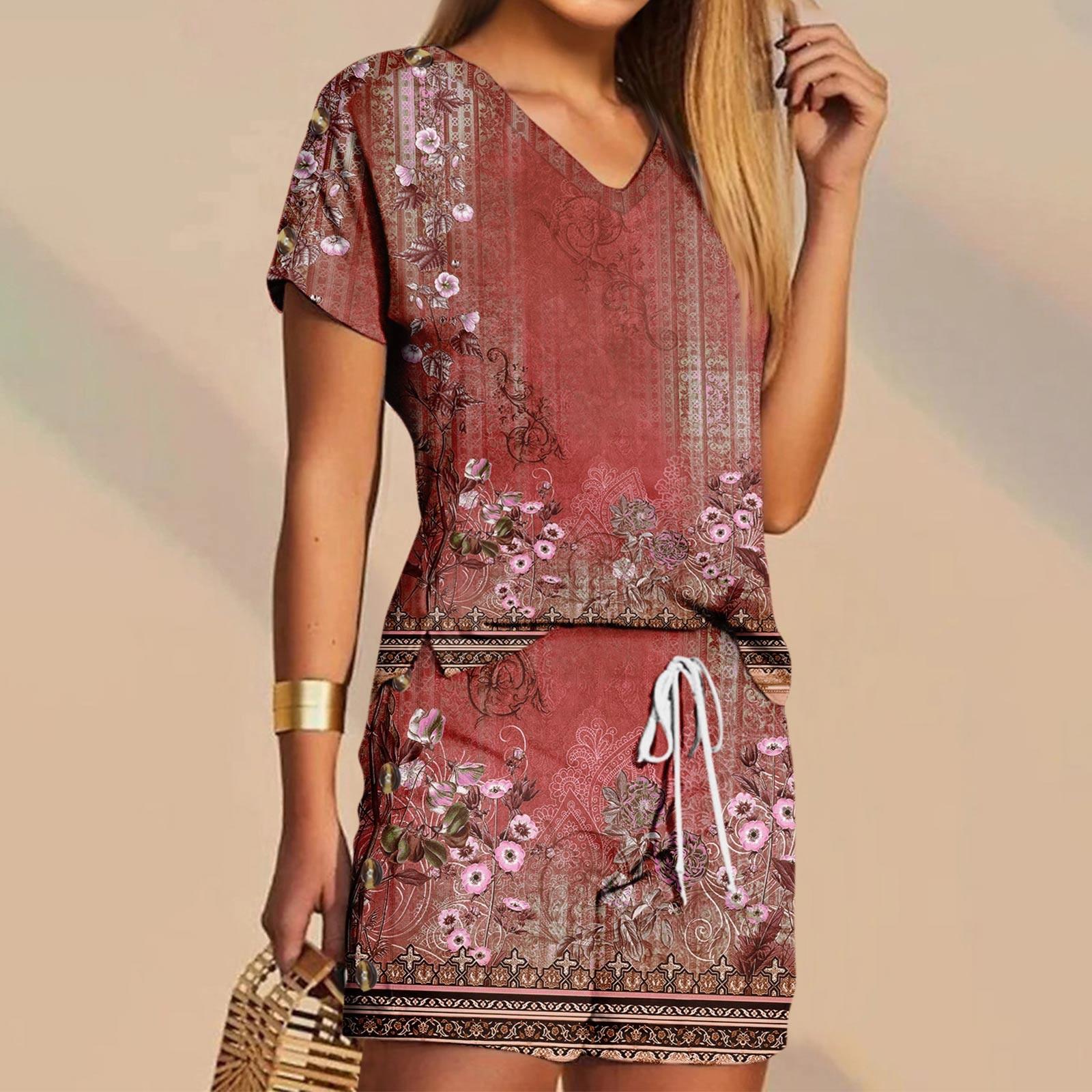 

Женские футболки, футболки, шорты, комплекты с графическим рисунком, повседневные комплекты с V-образным вырезом, стандартный крой, комплекты с принтом S винный