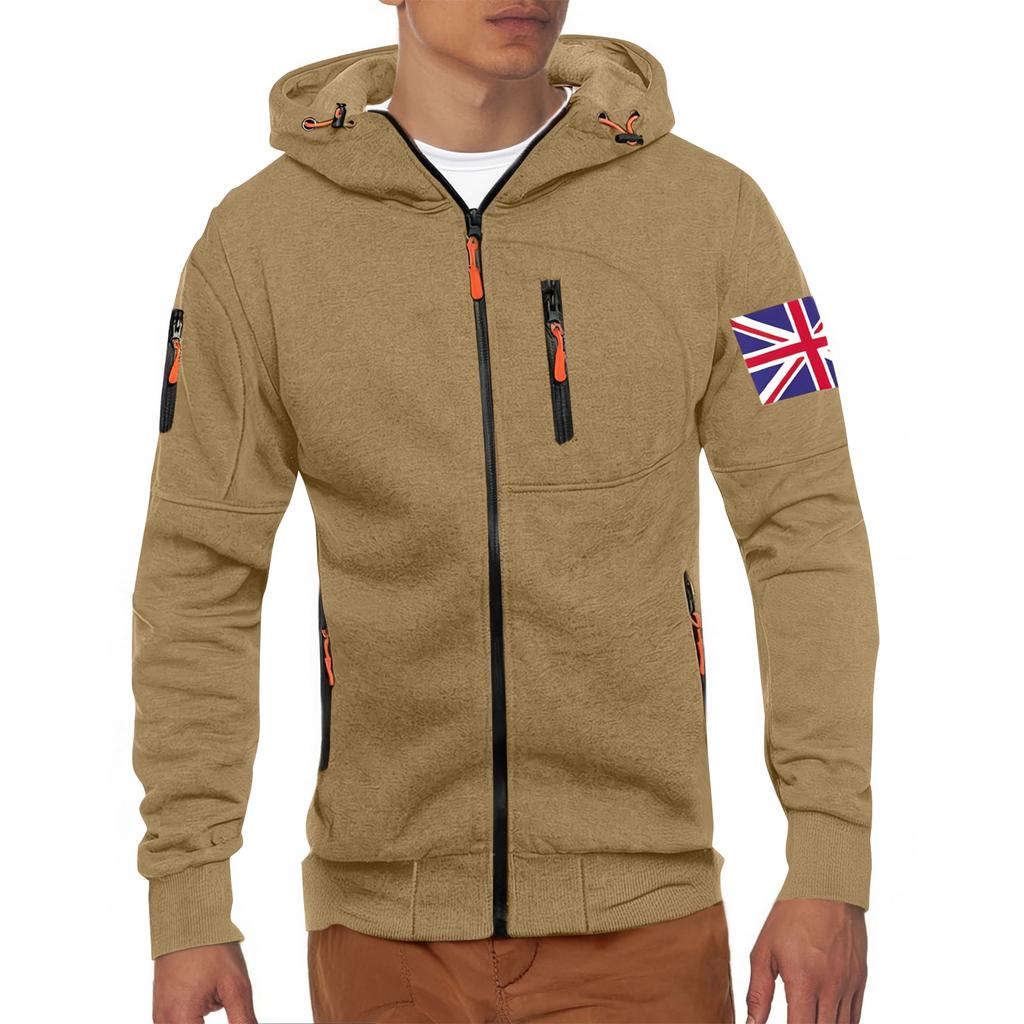 Men's Hoodie With Zipper And Multiple Pockets Pullover