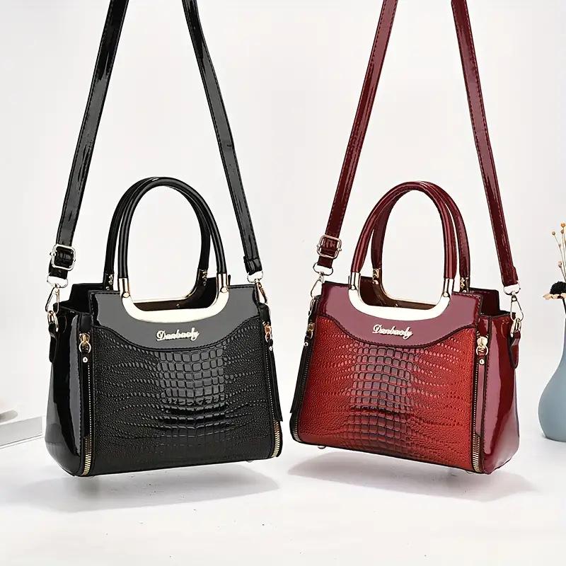 Taizhou Women's Shiny Crocodile Pattern Leather Handbag - Versatile and Textured Design