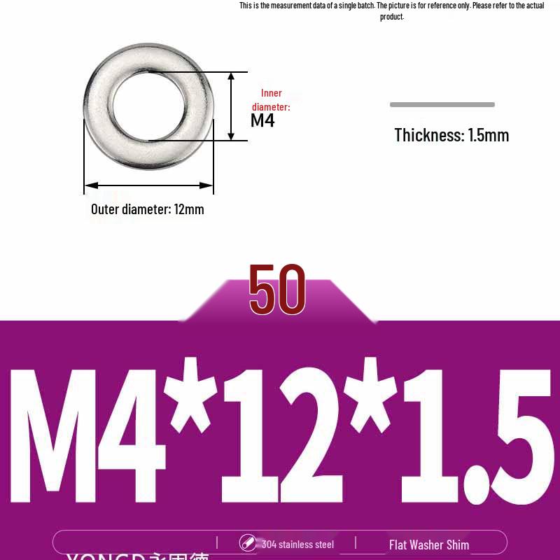 304 Stainless Steel Thickened Flat Washer / Ultra-thin Metal Gasket, Sizes M1.6-M10