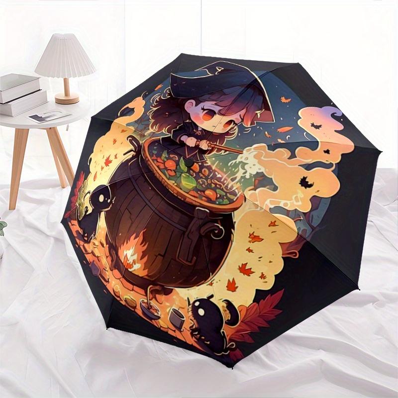 1pc Witch Picture Design Automatic Opening and Closing Folding - A Good Choice for Gifts, Fashionable and Convenient Umbrella With Cute Cartoon C