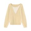 Autumn and winter new top yellow fake two-piece knitted sweater slim-fitting long-sleeved sweater women's high-end women's clothing