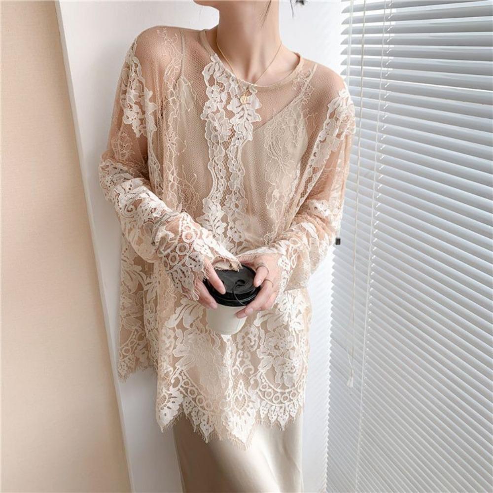 French Romantic Lace Shirt New Women's Long Sleeve Hollow Sexy Hoodie T-shirt