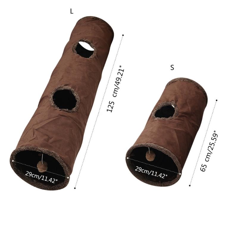 Collapsible Cat Tunnel Toy with Dangling Toy Playtube Crinkle Plush Foldable Tunnel for Indoor Kitten Rabbit
