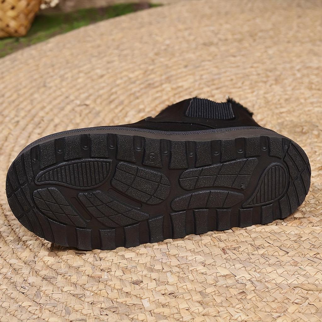 Women's Snow Boots With Fleece Lining, Rubber Sole, And Cushioned Insole, Solid Color, Round Toe