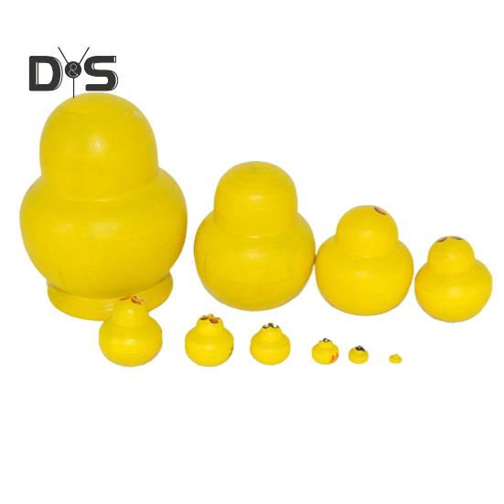 10Pcs/Set Yellow Duck Russian Nesting Doll 10 Layers Handmade Wooden Matryoshka Animal Stacking Toy Desktop Figurine Decoration Birthday Gift