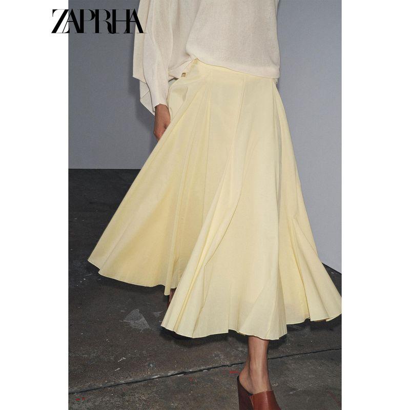 Zaprha 2025 Summer New Fashion A Word Hem Wide Hem Pleated Midi Waist Skirt 4786249
