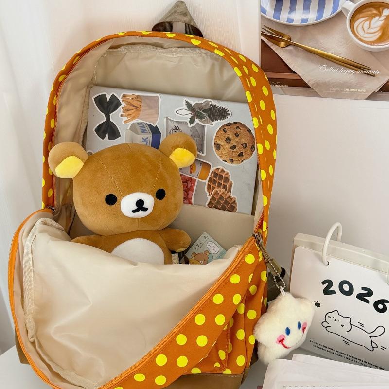 Schoolbag New Korean Retro Polka Dot Backpack Campus Versatile Lightweight High School Student Schoolbag Women's Leisure Travel Backpack