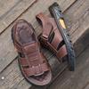 Men's Classic Casual Sandals, Head Layer Cowhide Leather Comfortable and Durable, Beach Vacation Shoes, Non-slip Soft Bottom Outdoor Hollow Sandals