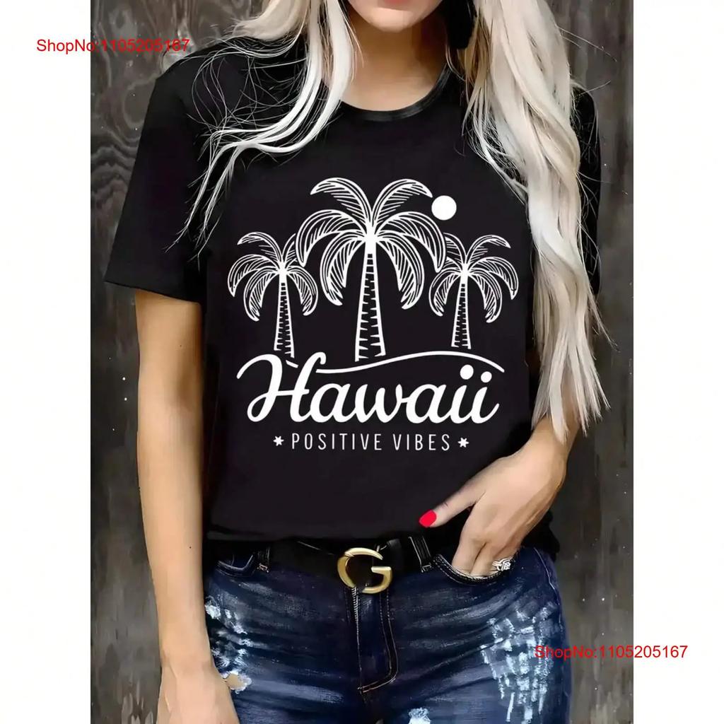 Ladies Hawaiian Pattern T Shirt Casual Coconut Tree Design Vintage Stretched Top For Everyday Wear Streetwear