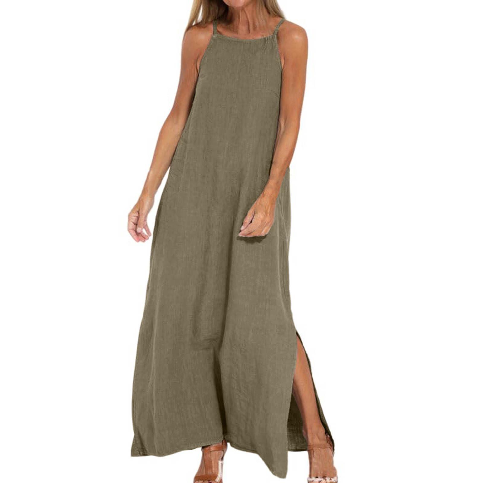 

Женские модные повседневные свободные платья из хлопка и льна с разрезом без рукавов L