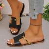 Women's shiny H-shaped buckle light luxury casual slippers