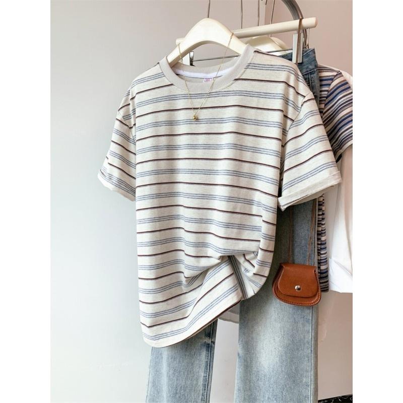 Japanese Wear Striped Short-sleeved T-shirt Women's Summer Thin Design Sense Niche Small Top