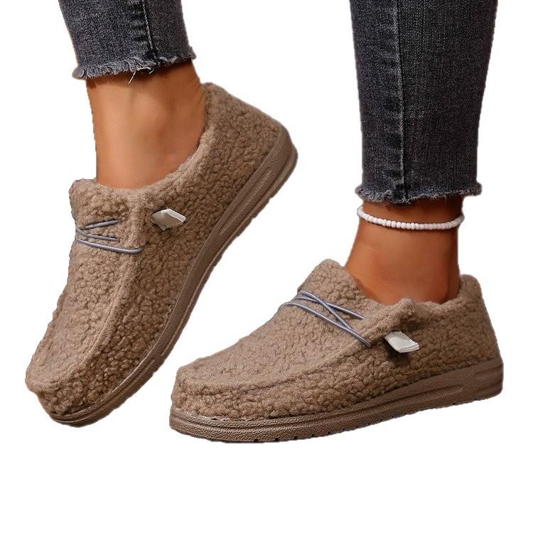 Large Size Casual Suede Light Mouth Round Head Single Shoes Autumn and Winter New Short Plush Flat Cotton Shoes Women