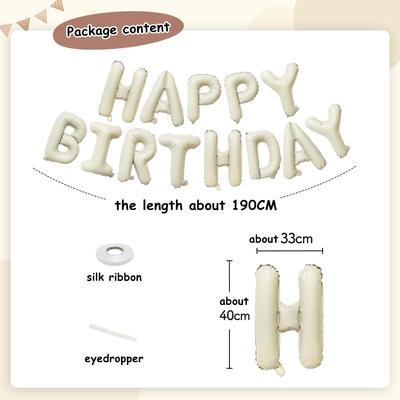 Cream White Happy Birthday Balloon Banner 16 Inch Mylar Foil Letters For Boys Girls Happy Birthday Party Decorations Supplies
