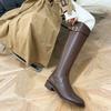 Vintage Women Slim Knee-High Boots Fashion Belt Buckle Shoes Autumn Low Heel Ladies Modern Long Booties