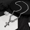 Titanium Steel Clavicle Chain Necklace with Diamond-Studded Cross - Unisex Hip Hop Cuban Chain Trendy Jewelry Pendant