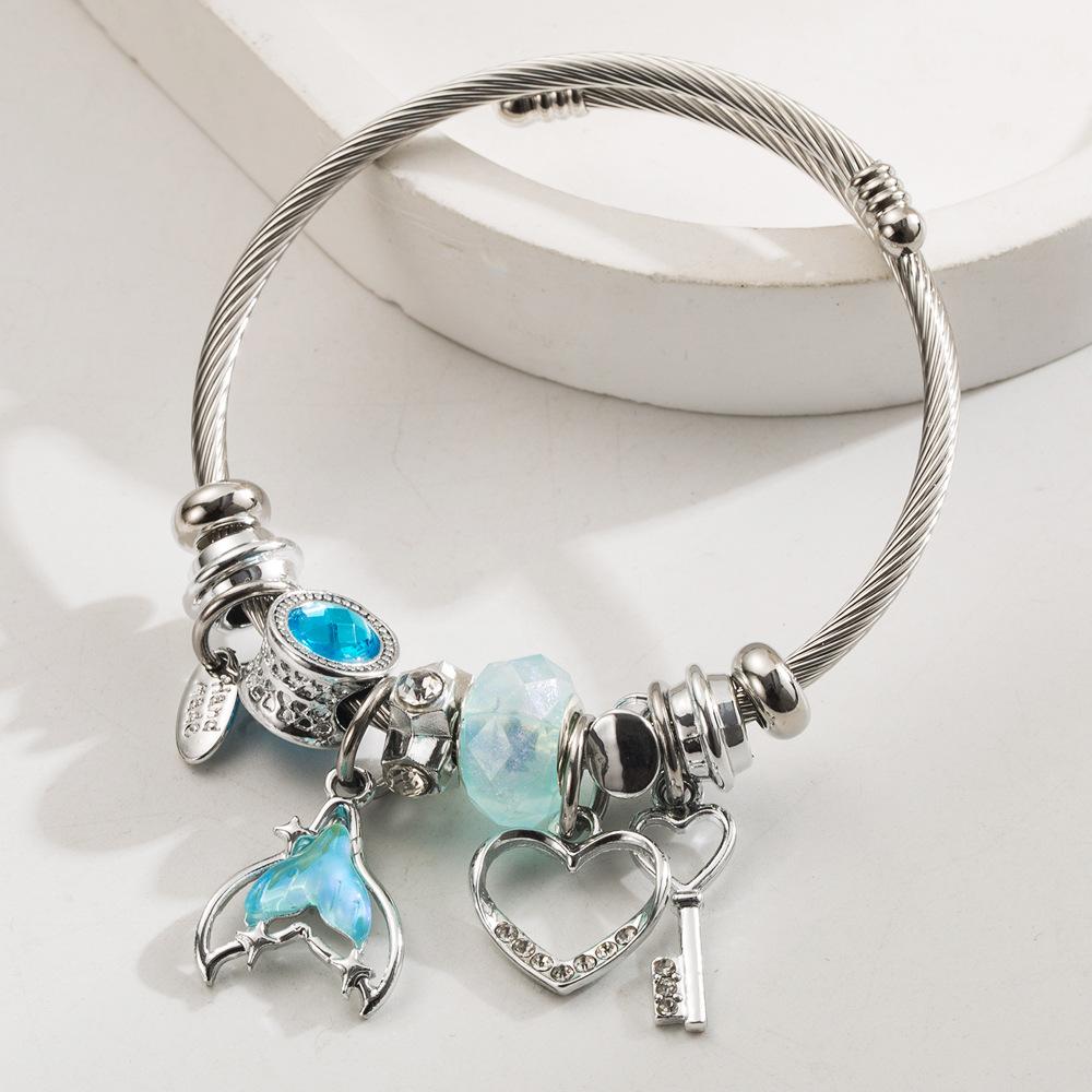 

Модный браслет в стиле INS с подвеской в виде хвоста русалки, сердца синий