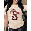 Women's casual letter printed round neck T-shirt - comfortable and durable sports style top for all seasons