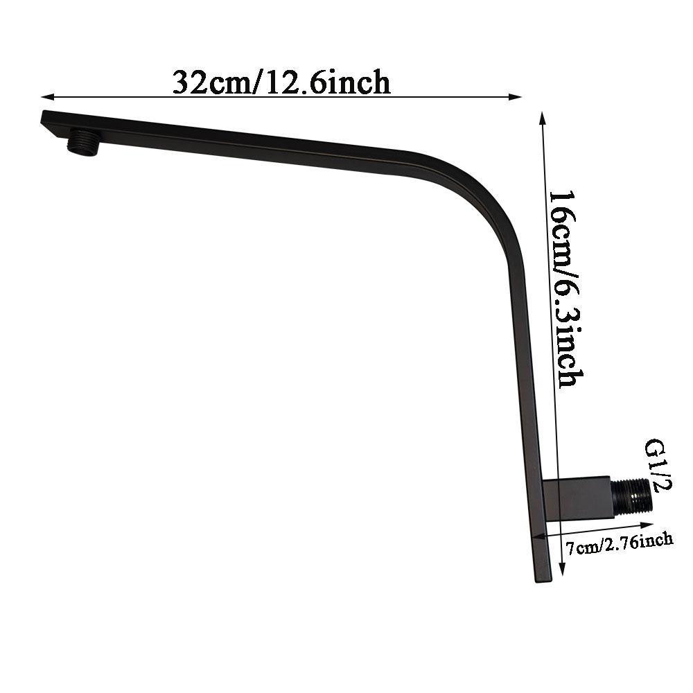 Black / Chrome Wall Mounted High Rise Shower Arm and Flange , Square Shower Riser Rain