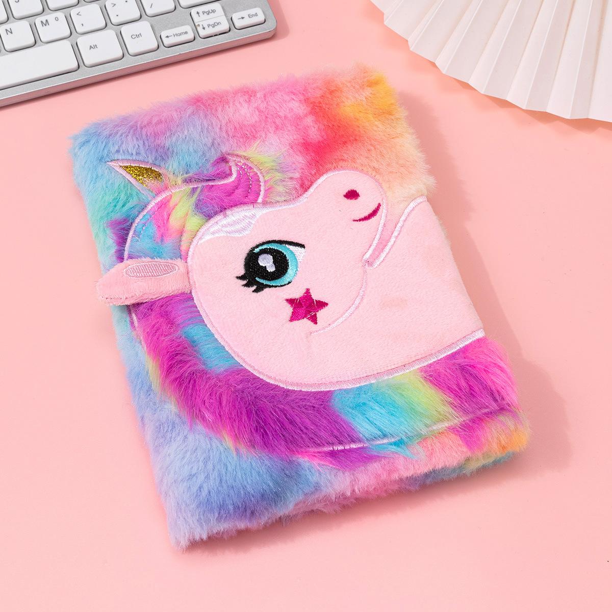 Cute A5 Plush Bear Diary Kawaii Notebook with Lock Fabric Cover Printed Style Thread Sewing Binding for BTS Gift for Writers (as the picture,A5&80 Sheets)