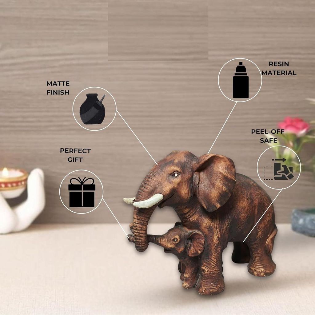 Hnědá polyresinová 'Slonice s mládětem' 8 palců - Sada 1 výstavního kusu Figurka slonice s mládětem pro domácí dekoraci