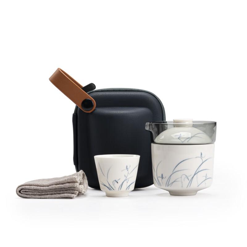 SX Hand-painted Orchid Ceramic Portable Travel Tea Set