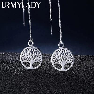 New 925 Sterling Silver Long Earrings for Women Jewelry Exquisite Round Tree Drop Christmas Charms