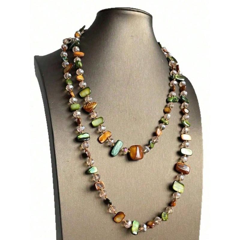Lady's Retro Necklace, Bohemian Colored Shell Beaded Double-Layer Necklace, Retro Light Luxury Holiday Long Necklace That Can Be Stacked, The Colors O