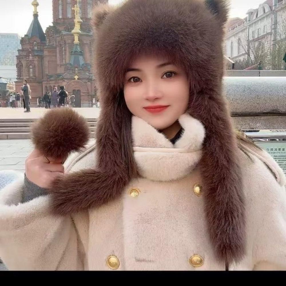 

Женская шапка новая лисий мех интегрированные кошачьи ушки осень и зима теплая утолщенная модная универсальная защита ушей милая плюшевая шапка коричневый
