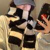 Black White Stripe Wool Knitted Scarf Women Winter Korean Thick Warm Y2k Scarf Fashion Harajuku Knitted Scarf Christmas Gift