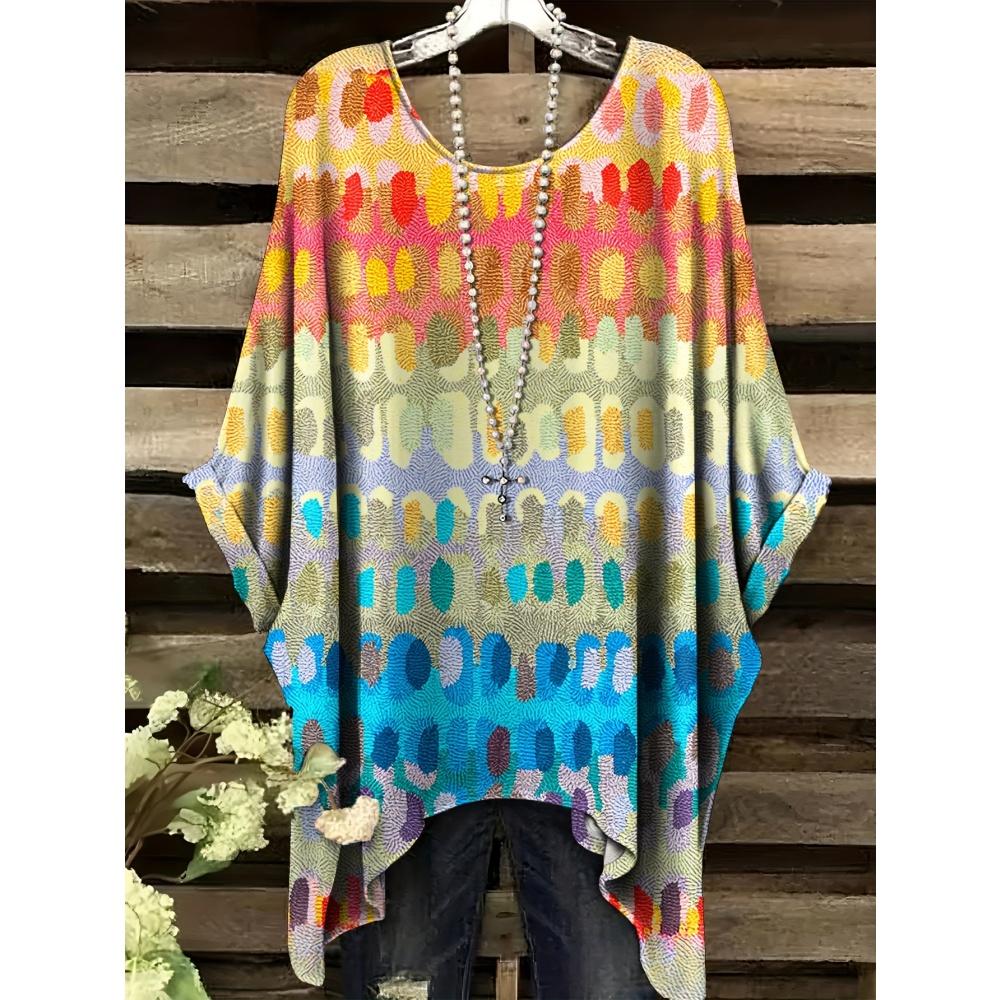 Women's T-Shirt Comfort Versatile Grid Print Loose O-Neck Elegant Bohemian Y2k Clothes Machine Washable Fashion Women's Clothing