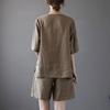 Summer Casual Sports Suit Women's V-neck Cotton and Linen Short-sleeved Shirt and Shorts Two-piece Suit