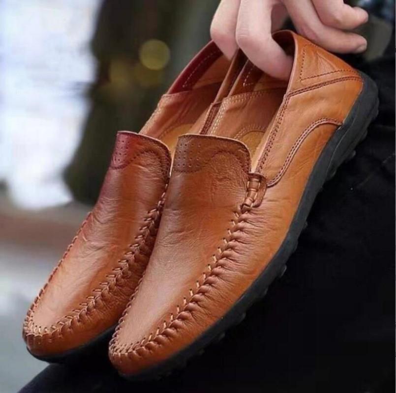 Men Casual Leather Shoes Luxury Brand Soft Mens Loafers Moccasins Breathable Slip On Black Driving Shoes Plus Size 39-44
