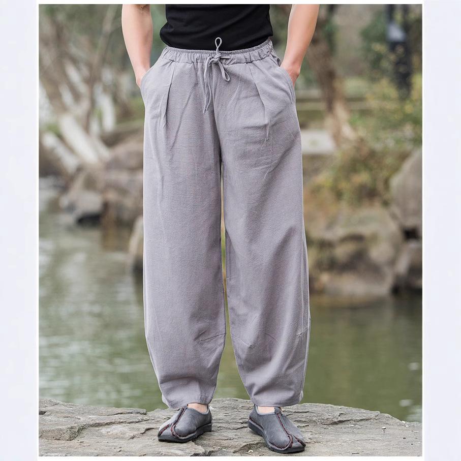 Cotton Linen Casual Wide-leg Oversized Retro Drawstring Sweatpants