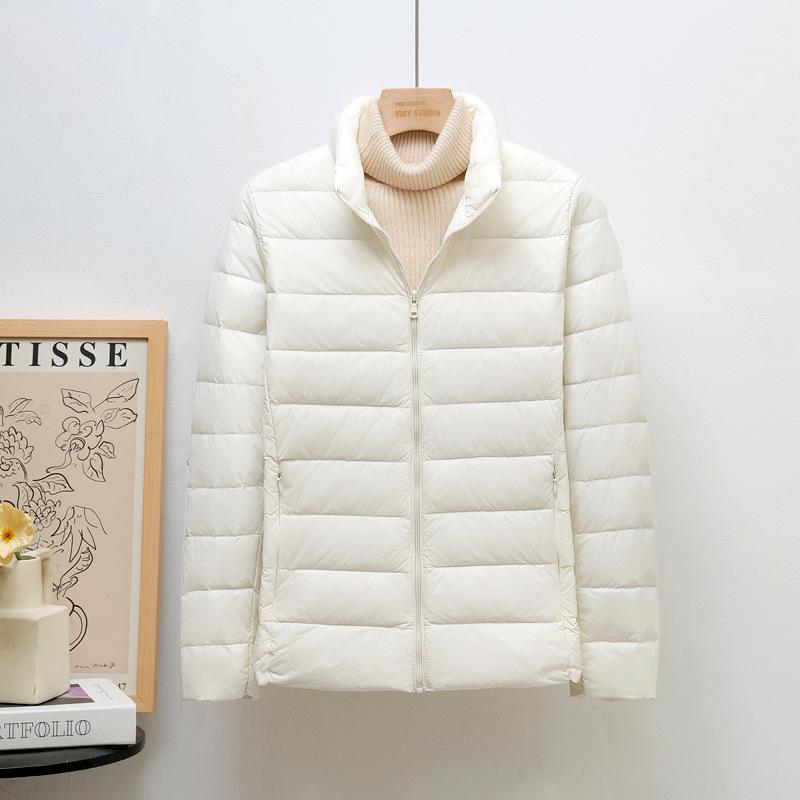 Damen Leichte Koreanischer Stil Stehkragen Kurze Daunenjacke, Übergröße, Weiße Entendaunen, Trendig K-8711