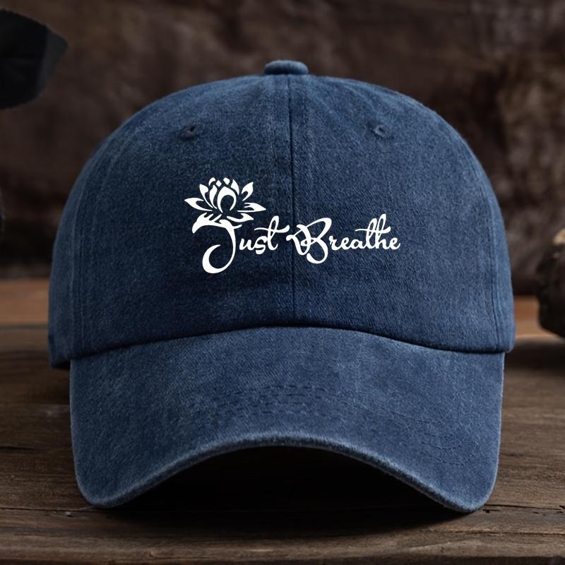Lotus Just Breathe letter print baseball cap unisex outdoor fashion hat темно-синий