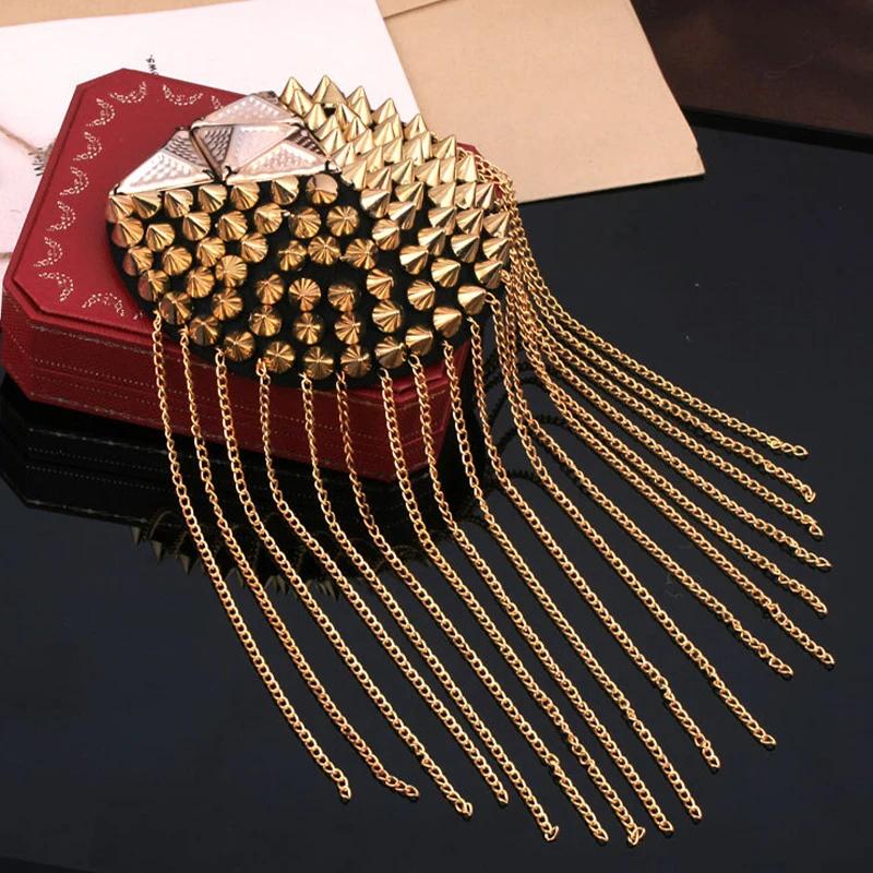 1 peça Broche Punk com Franja de Corrente, Rebite e Ombreira, Epaulete de Metal com Franja para Roupas de Mulheres e Homens, Acessórios de Emblema, Presente de Moda