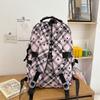 Large Capacity Plaid Backpack Women's Star Printed Student School Bag with Coin Purse
