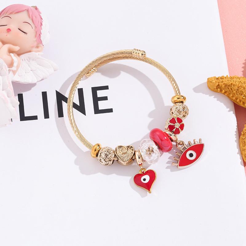 Stainless Steel Jewelry Womens Geometric Heart Eye Charm Bracelet With Crystal Open Cuff For Gift Giving