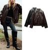 Fall and Winter New Women's Clothing Lapel Long Sleeves Poly Urethane Leather Pilot Jacket Outwear 4391865 4341864