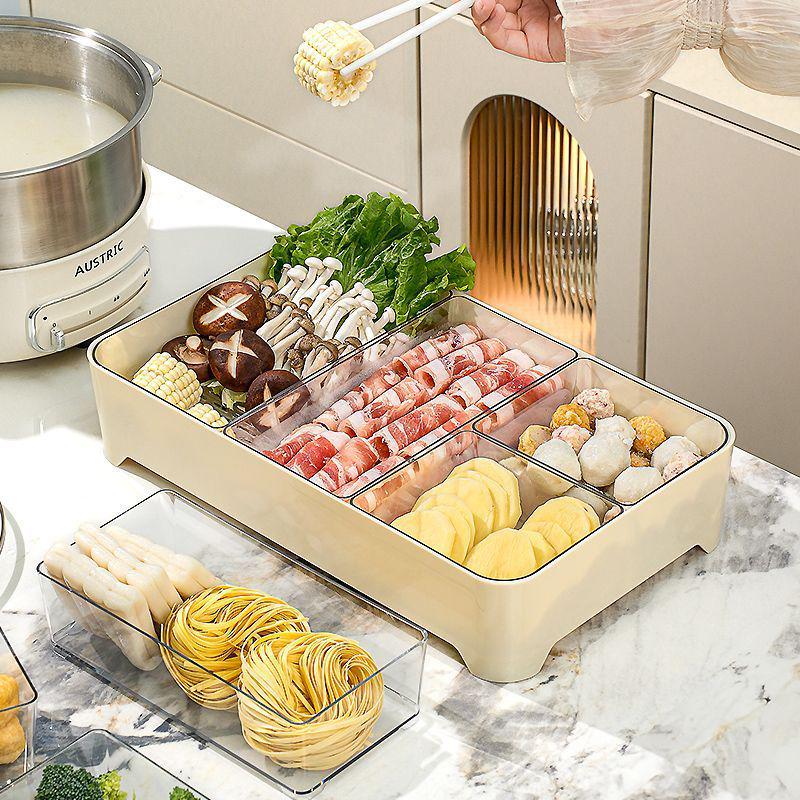 Stackable Compartmented Kitchen Tray with Draining for Hot Pot Side Dish