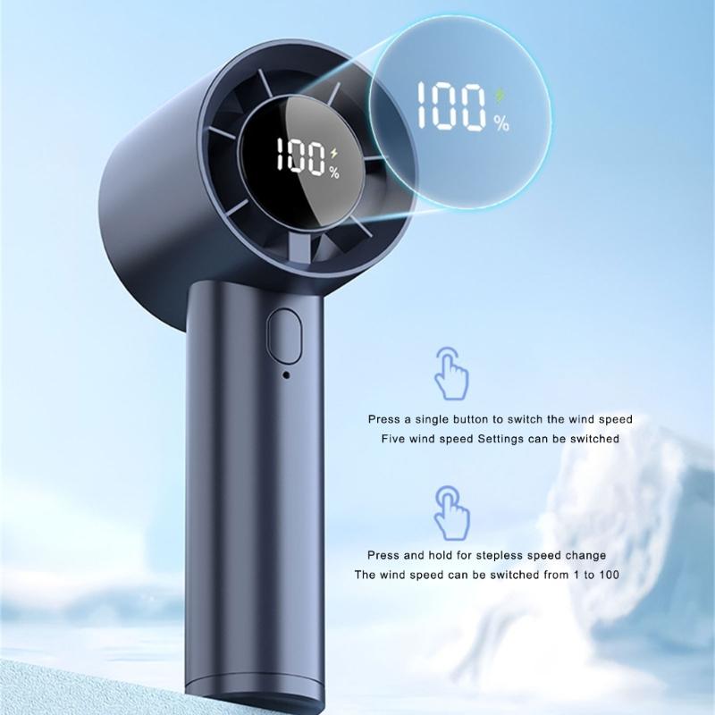 USB Rechargeable Handheld Fan Electric Adjustable Speed Fan 1200mAh Battery Cooling Device with LED Digital Display