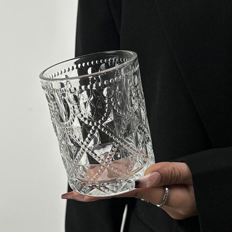 Tasse en Verre à Relief Rétro Style Nordique 360ml/380ml Tasses à Cocktail Mojito Transparentes Tasses à Jus Boissons Froides Bouteille d'Eau de Luxe Légère