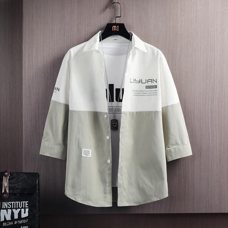 

Мужская весенне-осенняя рубашка с длинным рукавом в стиле пэчворк - Стильная куртка в гонконгском стиле M светло-зеленый