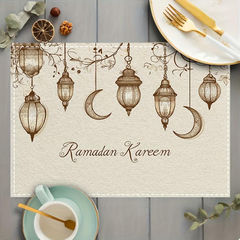 Set of 4 Ramadan Kareem Lanterns Featuring a Moon Design, These Placemats Are Machine Washable, Heat Resistant, And Easy to Clean