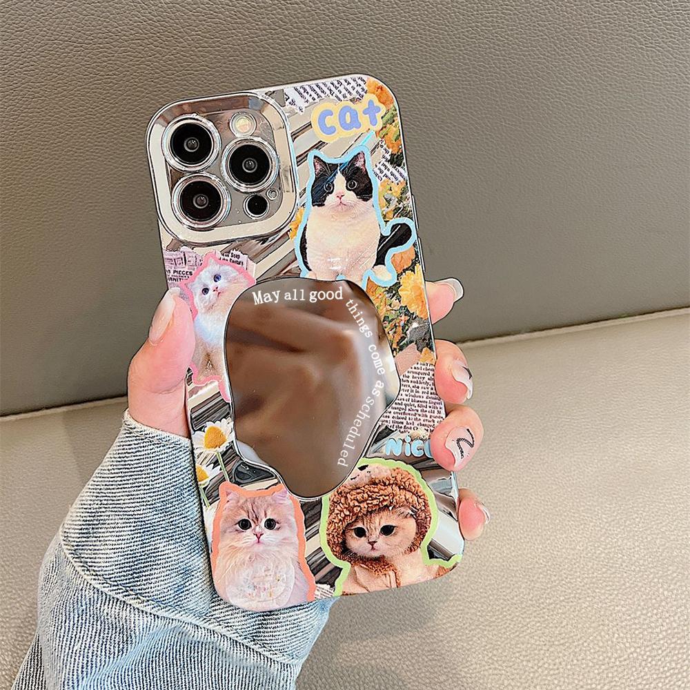 Mirror Phone Case for iPhone 16 11 13 14 for 16 Pro 12 13 15 16 Pro Max for Samsung A15 A16 A35 A55 Cute Cloud Flower Puppy Electroplated Phone Case