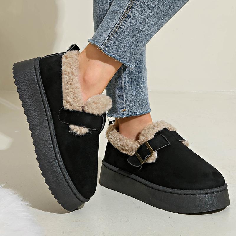 Fashion Buckle Thick Sole Thicken Plush Snow Boots Winter Warm Cotton Padded Shoe Women Plus Size Comfort Non Slip Platform Casual Boots