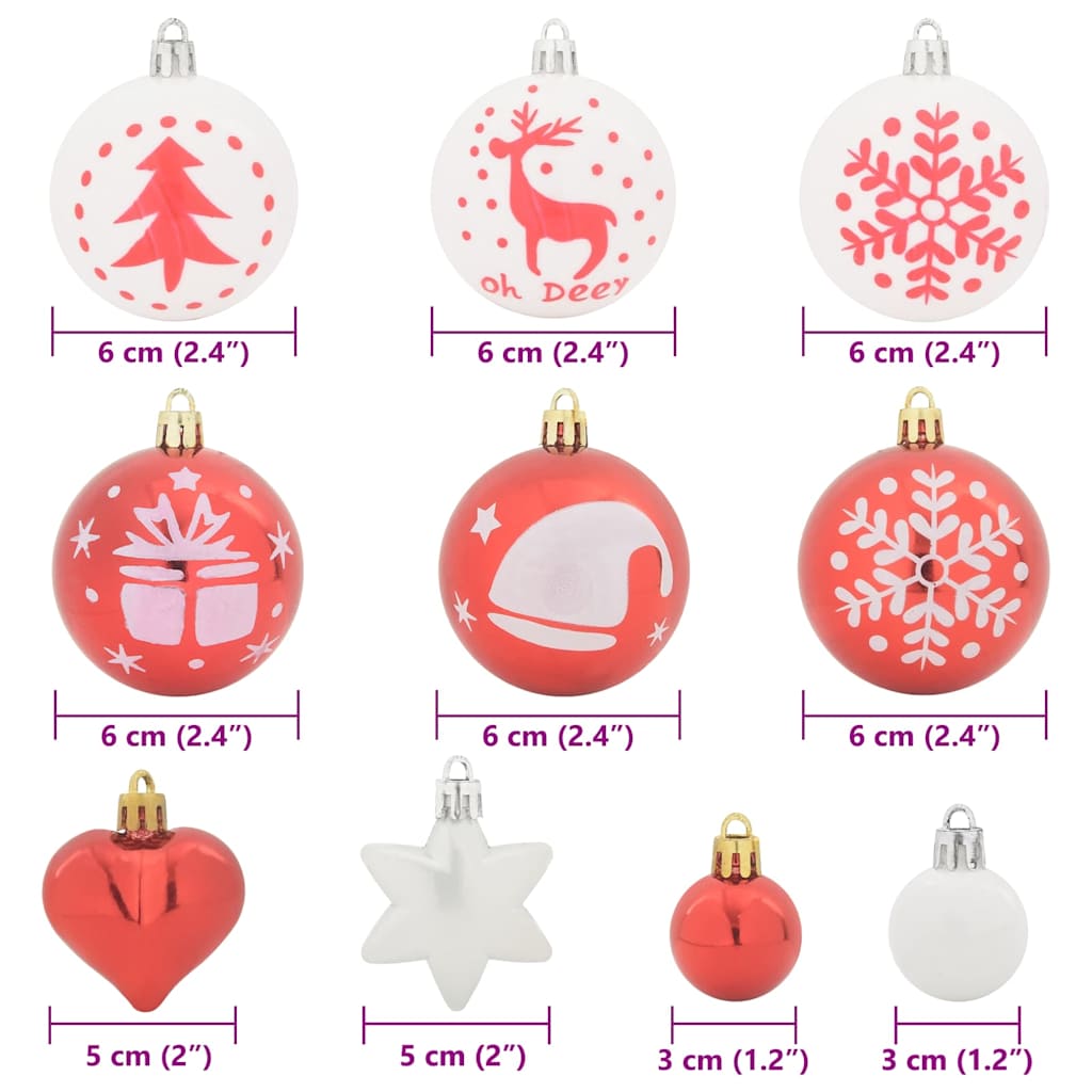 Christmas Ornament Set 40 pcs Red and White Plastic